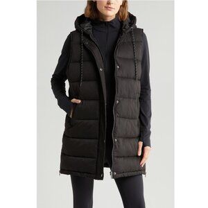 NEW Zella Long Hooded Puffer Vest in Black Size M  #2705